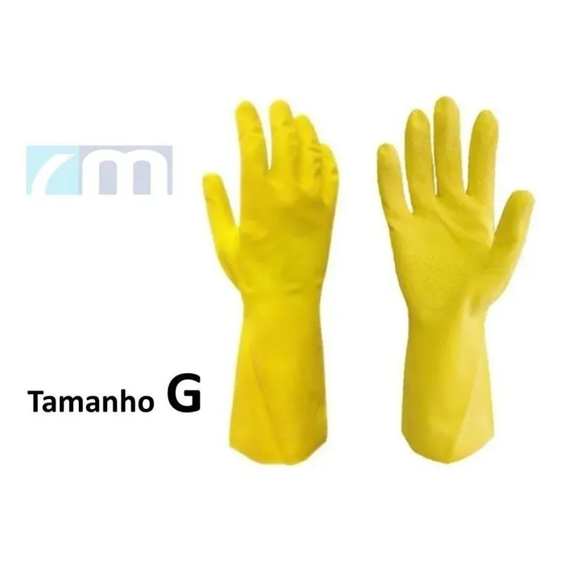 10x 12 Pares Luva Latex Multiuso Reforçada Limpeza Amarela