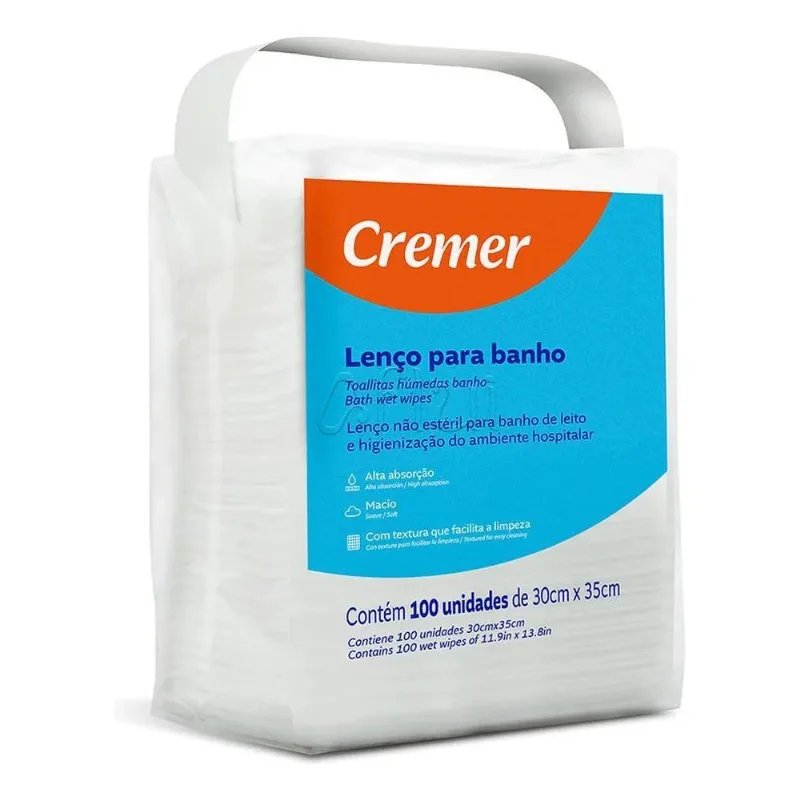 Lenço Para Banho Acamado Cremer 100 Un Higiene - 30x35cm - B