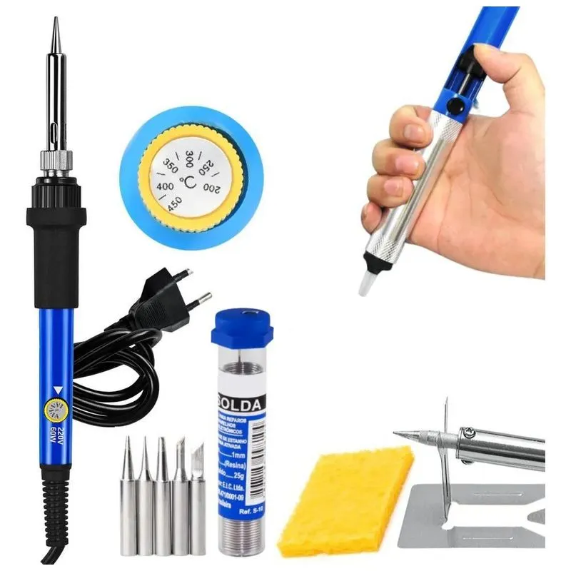2x Kit Ferro De Solda Soldar Soldador 60w Estanho Sugador