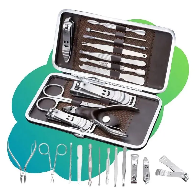 3x Kit Manicure Masculino Feminino 12 Peça Aço Estojo Viagem
