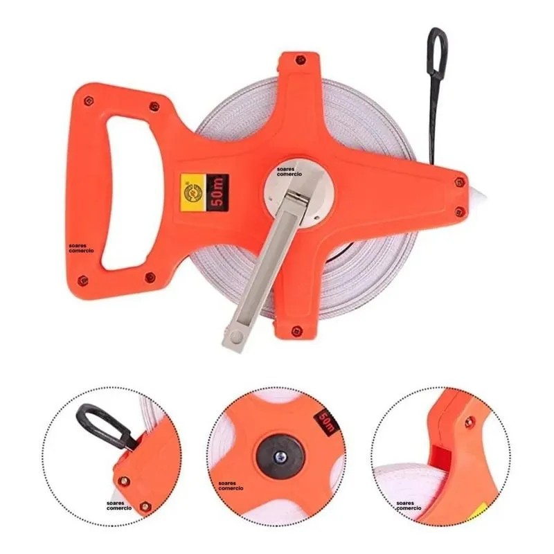 Trena 50 Metros Fita Fibra Vidro Com Manivela Profissional