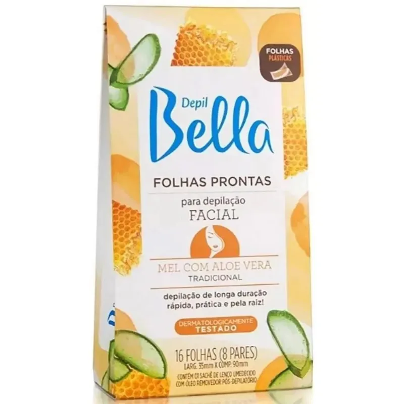10x Folhas Prontas Facial Mel E Aloe Vera Depil Bella C/16