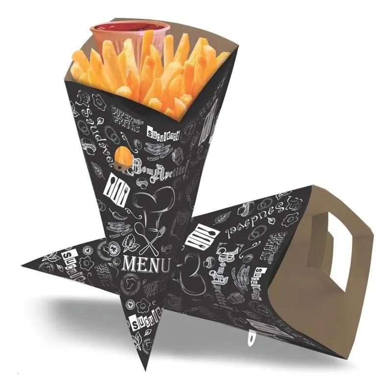 10x Caixa Embalagem Cone Delivery Batata Frita C/desenho C/