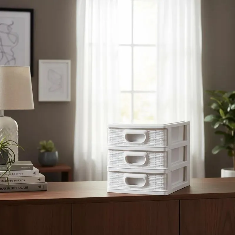 Organizador De Mesa Para Escritório Micro 3 Gavetas Com Branco