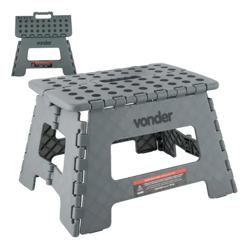 5x Banqueta Plástica Dobrável 22cm Cinza 150kg Com Alça Vond