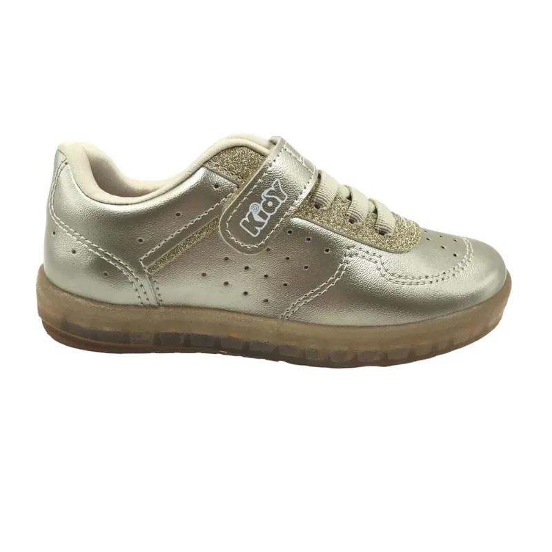 Tênis Kidy Menina com Luz Velcro Dourado 1841093