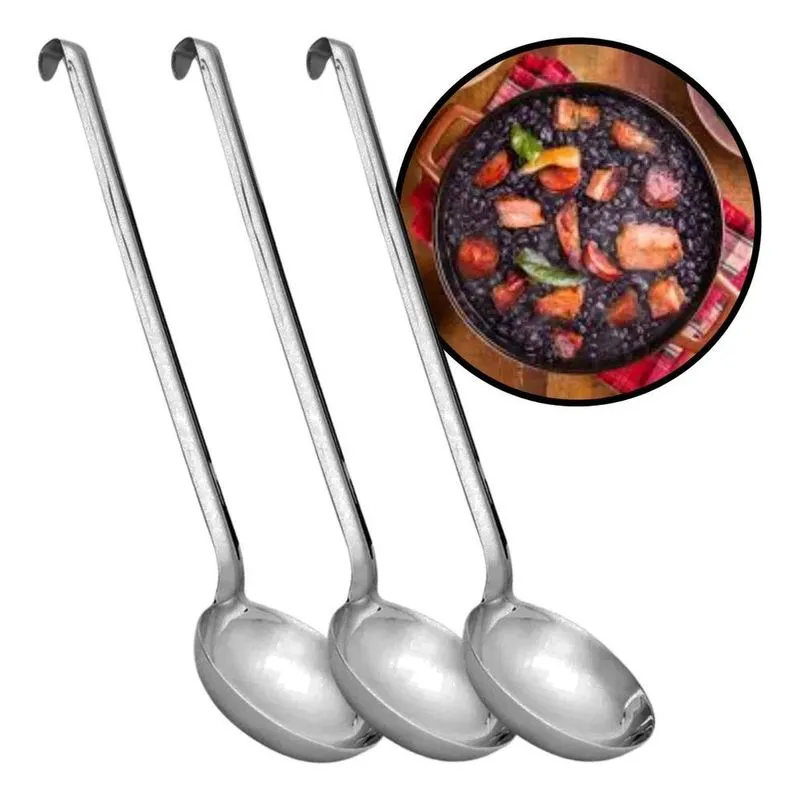 5x Kit 3 Concha Inox Grande Servir Feijão Industrial Cabo Lo