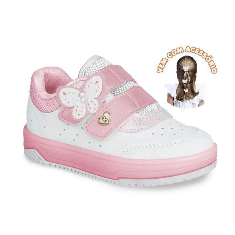 Tênis Kidy Happy Infantil Branco Rosa Casual 26