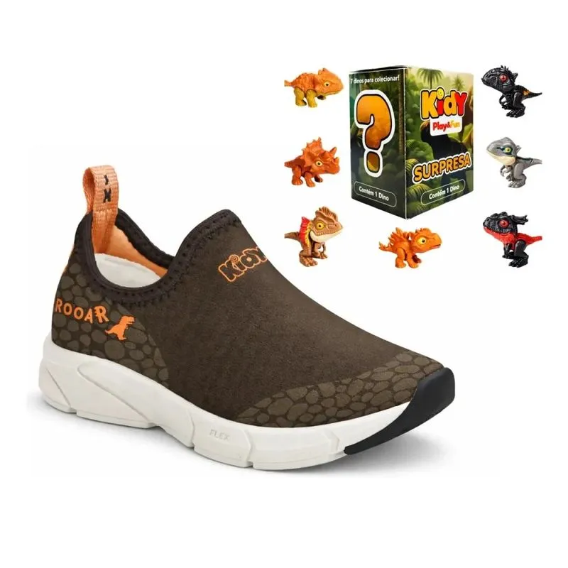 Tênis Kidy Rooar Slip On Infantil Marrom + Brinquedo 23