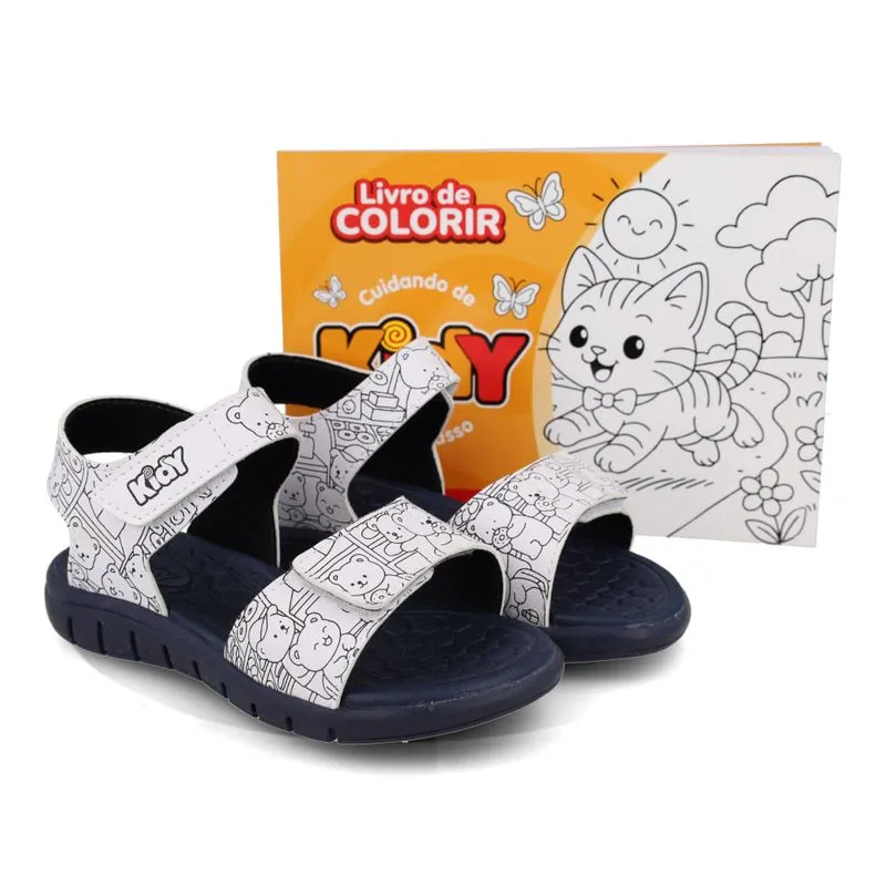 Sandália Kidy Papete Bobbie Goods Infantil Branca + Livro de Colorir 30
