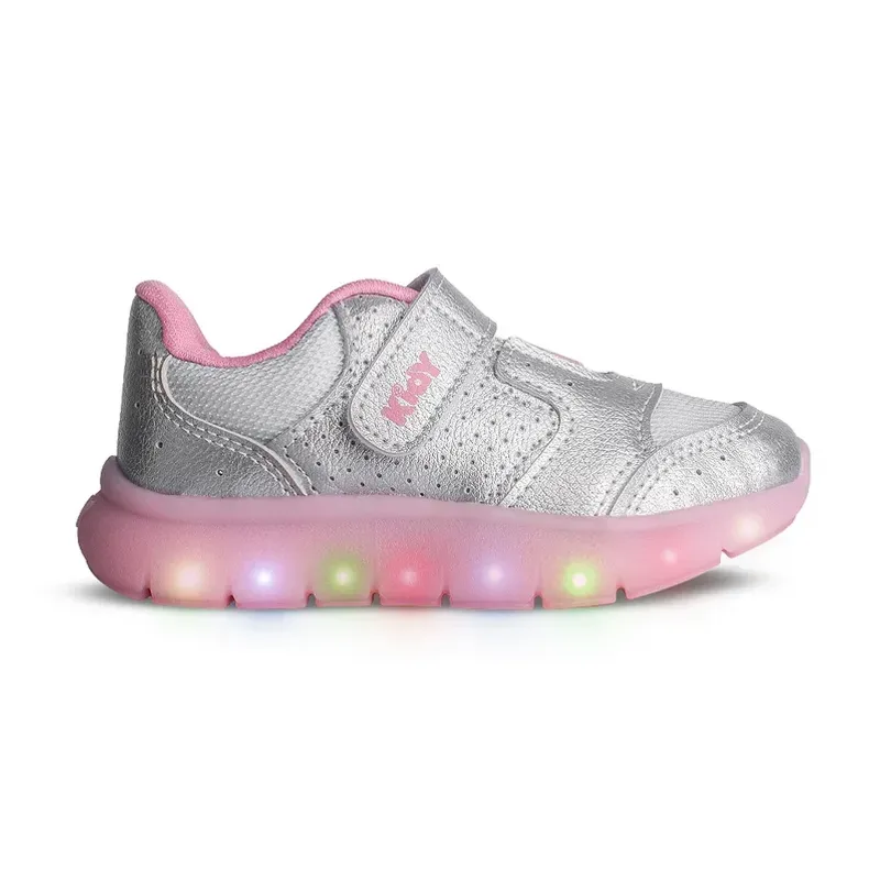 Tênis Infantil Kidy Casual Com Luzes Prata 26