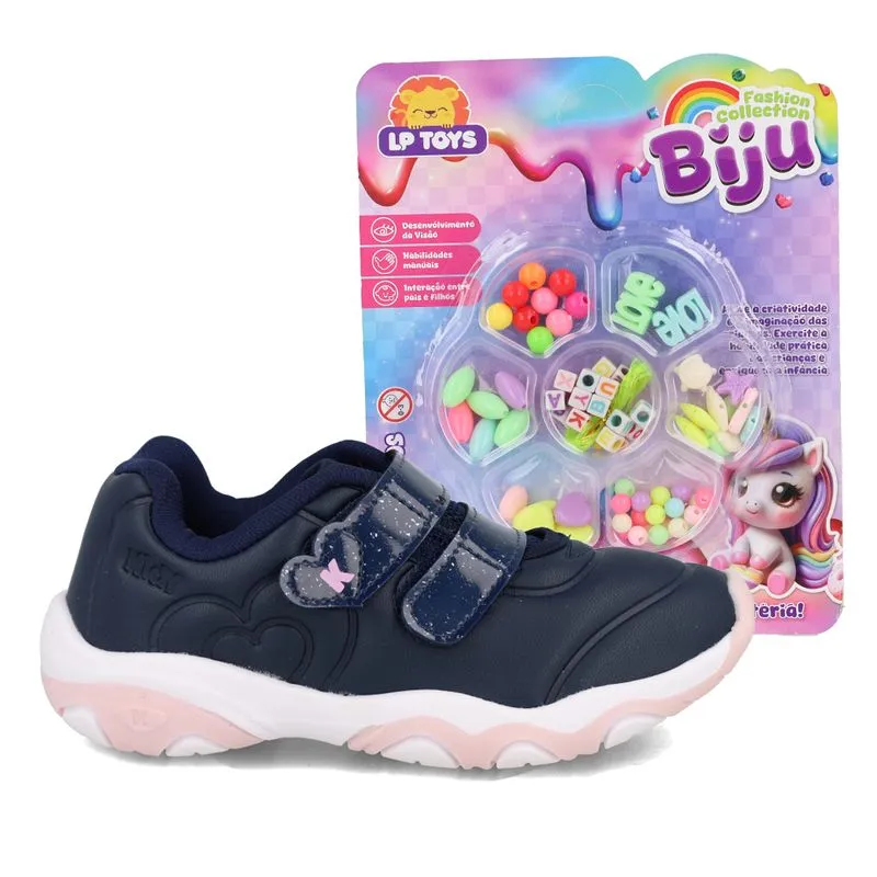 Tênis Kidy Infantil Menina Marinho Glitter Coração 29