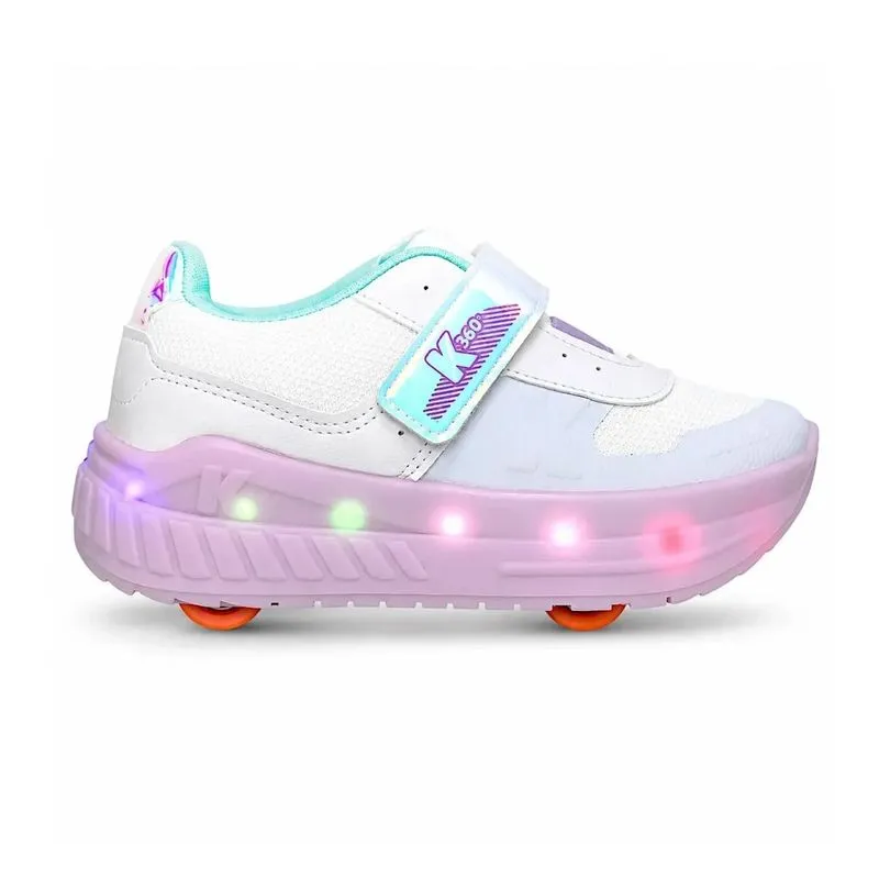 Tênis Kidy Infantil Menina Branco com Rodinha e Luzes LED 29