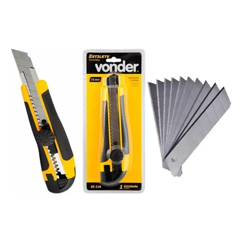 Estilete Emborrachado 18mm Vonder Profissional + 10 Lâminas