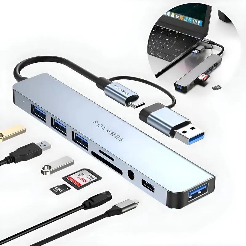 Polares Zen2 Adaptador Hub Usb-c E 3.0, 8 Em 1 P2 Estéreo Us