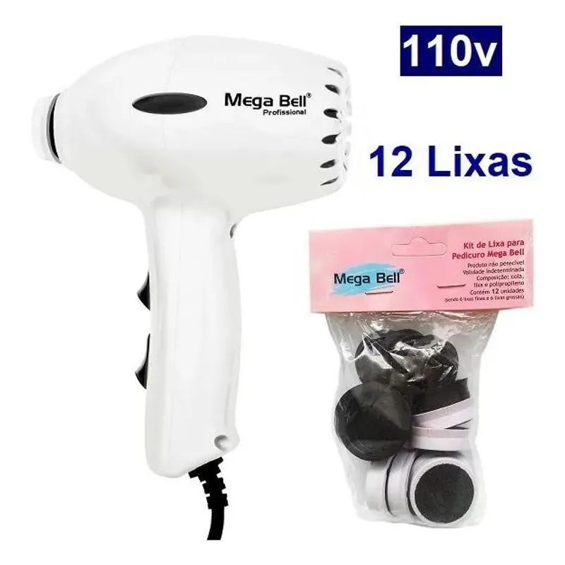 Pedicuro Compact Branco Lixa Elétrica Esfoliador Pés + 12 Li