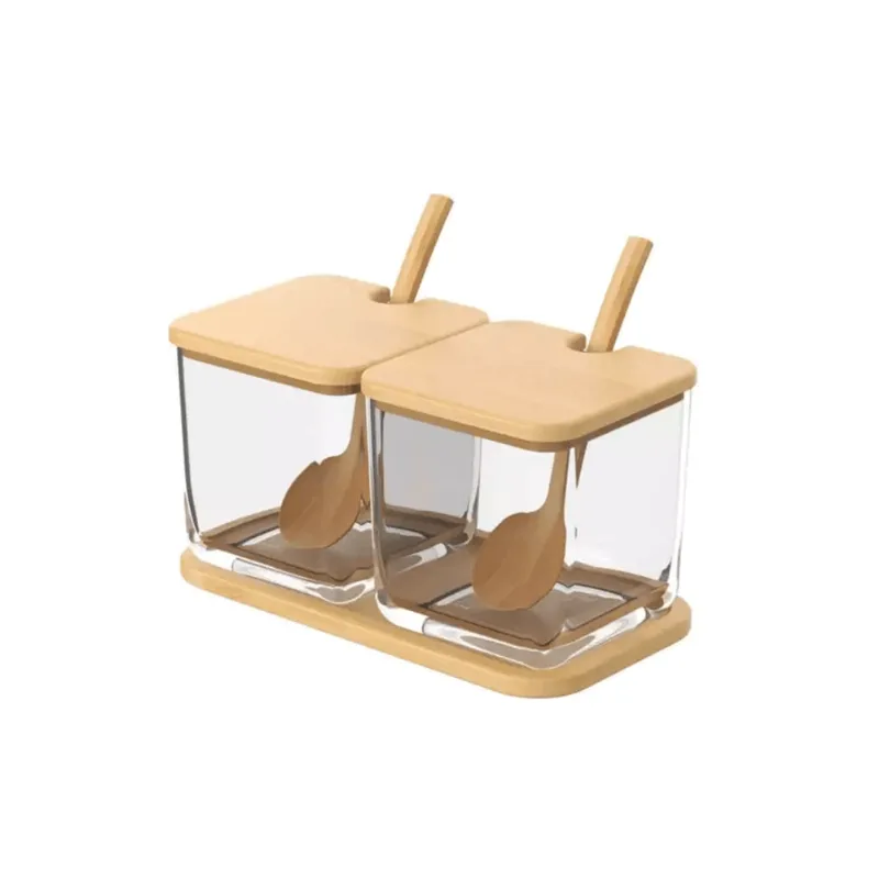 Porta Condimentos Duplo Bambu Brinox Brisa com Potes e Colheres