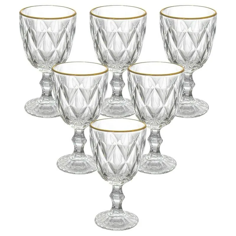 Jogo de Taças de Vidro Diamond Fio de Ouro 330ml 6 peças - Haus Concept Brinox