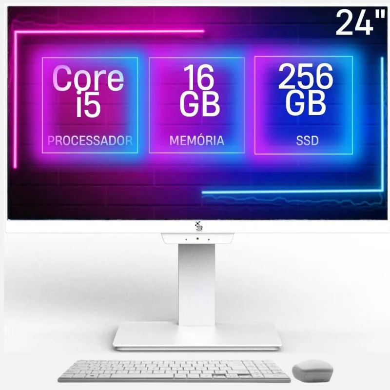 Computador All in One 24, Intel Core i5, 16GB memória, ssd 256GB, Webcam, Wifi, Bluetooth, Windows 10, Branco - 3green Unique A3GU-0103