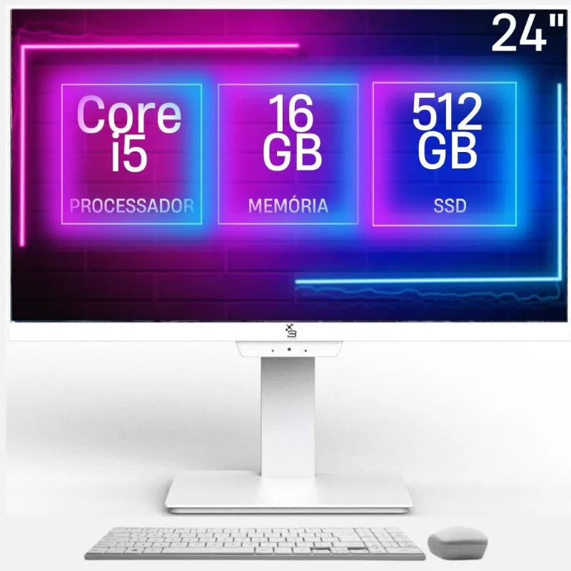 Computador All in One 24, Intel Core i5, 16GB memória, ssd 512GB, Webcam, Wifi, Bluetooth, Windows 10, Branco - 3green Unique A3GU-0104