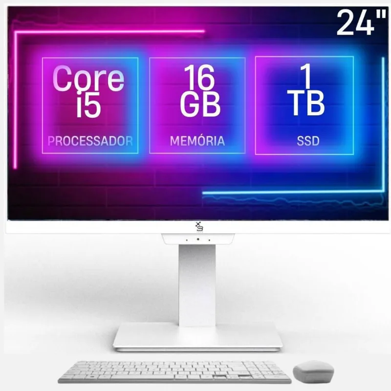 Computador All in One 24, Intel Core i5, 16GB memória, ssd 1TB, Webcam, Wifi, Bluetooth, Windows 10, Branco - 3green Unique A3GU-0105