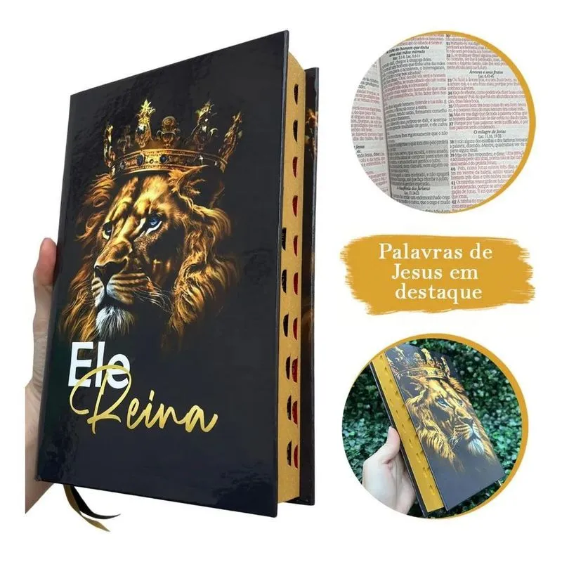 10x Bíblia Sagrada Leão Ele Reina Capa Dura Com Harpa E Índ