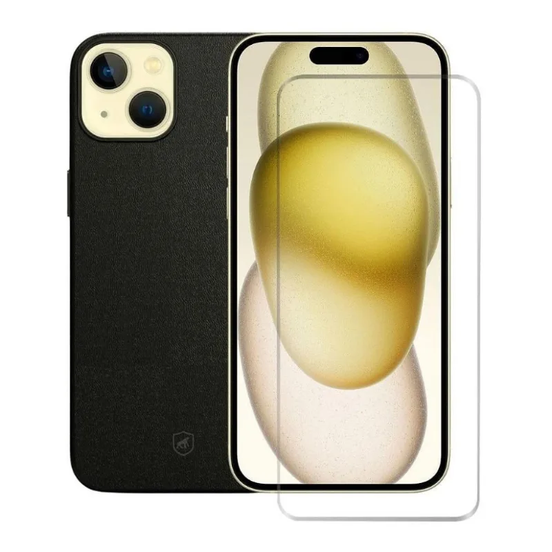 Kit Capa Couro Dual Preta E Pelicula Nano Vidro Para Iphone 15 - Gshield - Gshield