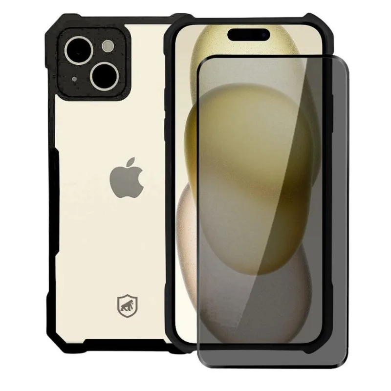 Kit Capa Dual Shock X E Pelicula Defender Pro Privacidade Para Iphone 15 - Gshield - Gshield