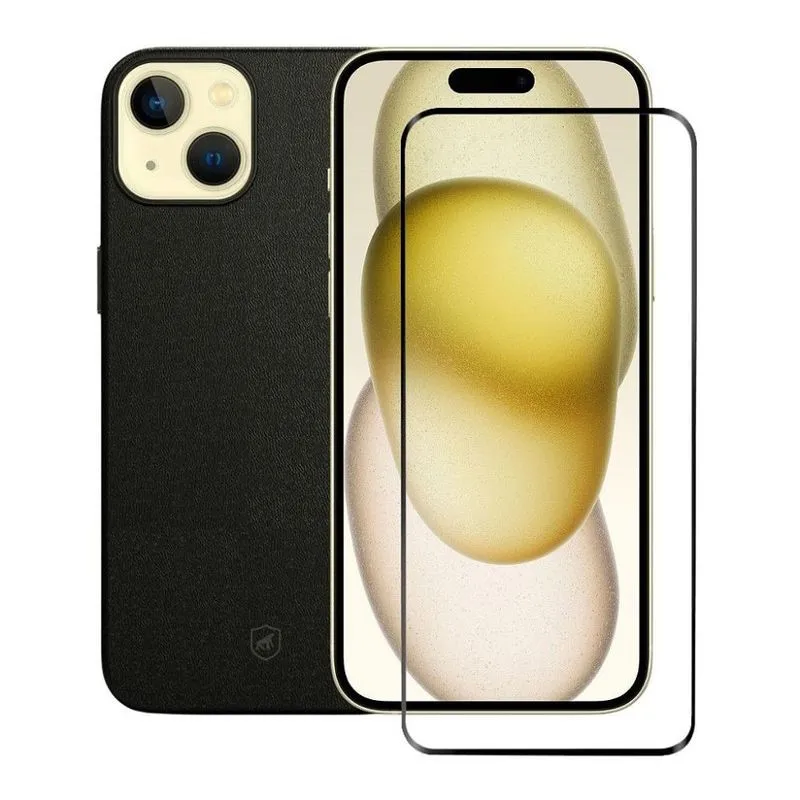 Kit Capa Couro Dual Preta e Pelicula Ultra Glass para iPhone 15 - Gshield - Gshield