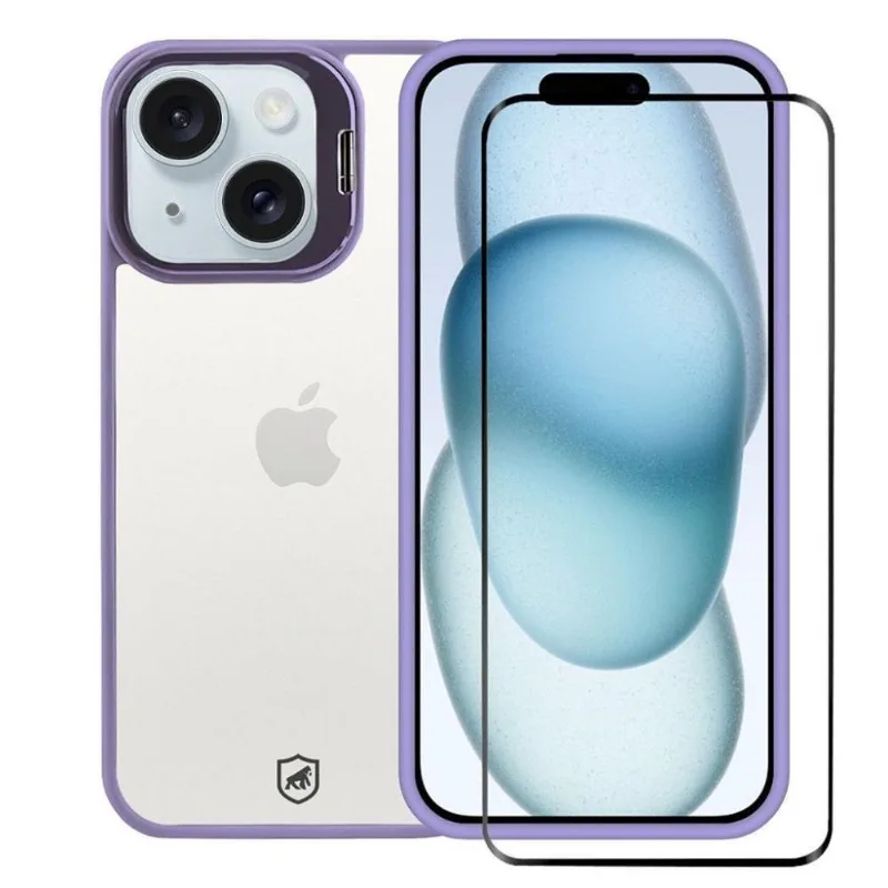 Kit Capa Gravity Lilás E Pelicula Coverage 5d Pro Preta Para Iphone 15 - Gshield - Gshield