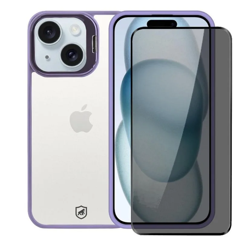 Kit Capa Gravity Lilás E Pelicula Defender Pro Privacidade Para Iphone 15 - Gshield - Gshield