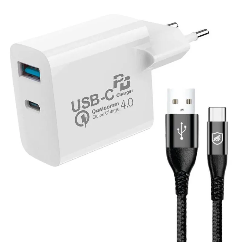 Cabo Symetric - Tipo C / USB-A - 1,5M + Carregador de Parede Turbo Delivery QC 4.0 33W - Gshield