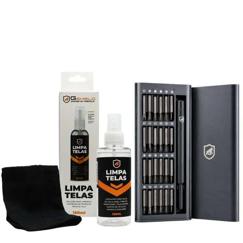Kit Conjunto Estojo Magnético 24 Peças Armor + Spray Limpa Telas 150ml Grip Clean - Gshield
