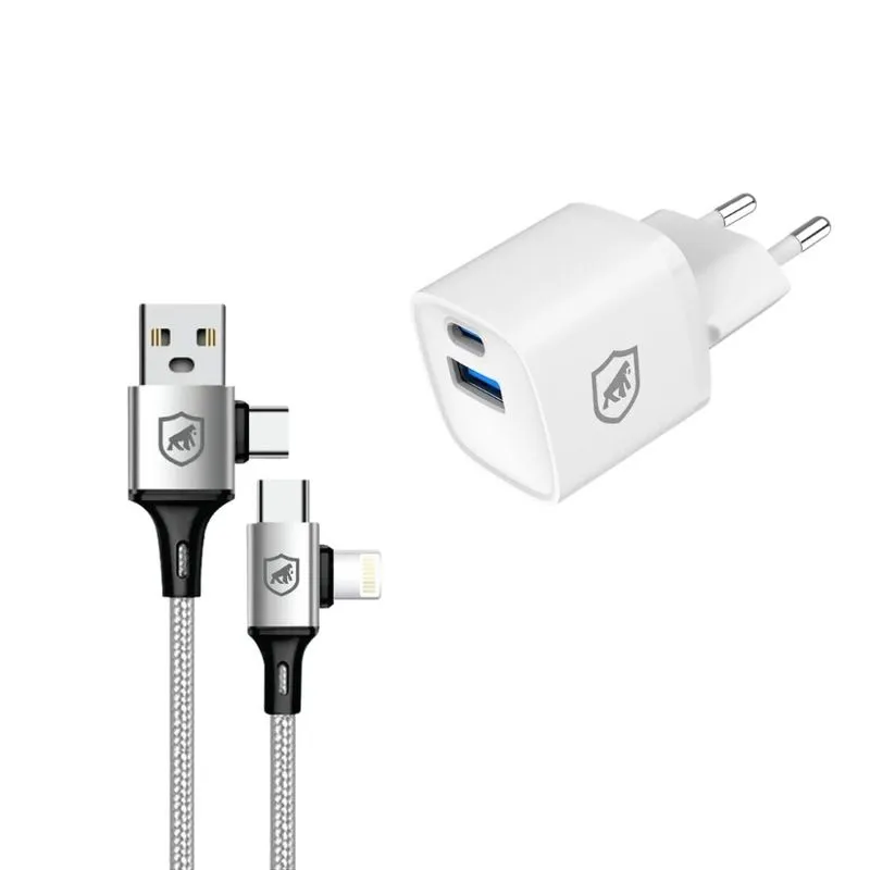 Kit Carregamento Rápido GaN 20W com Cabo 4 em 1 65W USB-C Lightning - Gshield - Gshield