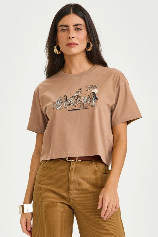 CAMISETA FIO 30 CROPPED 51467 MARROM CLARO / P