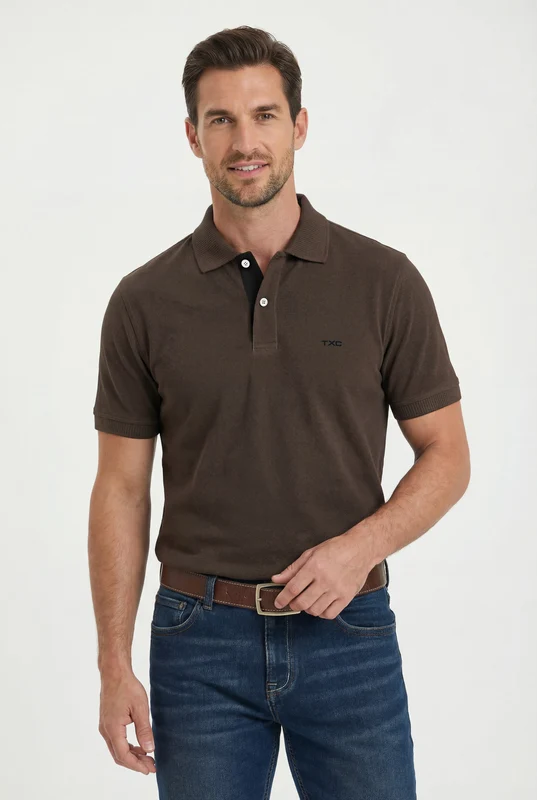 POLO PIQUET REGULAR 69217 MARROM ESCURO / G