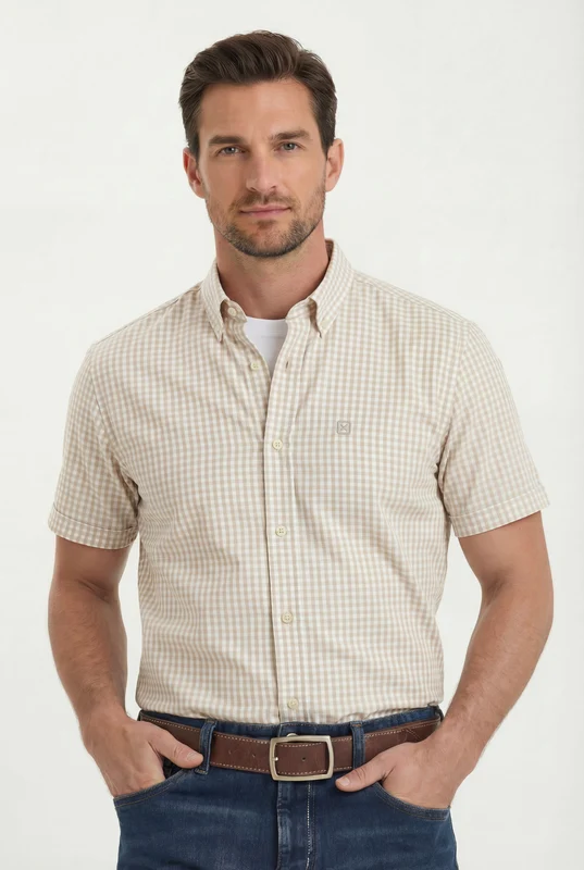 CAMISA MC REGULAR OXFORD 29767C AREIA / G