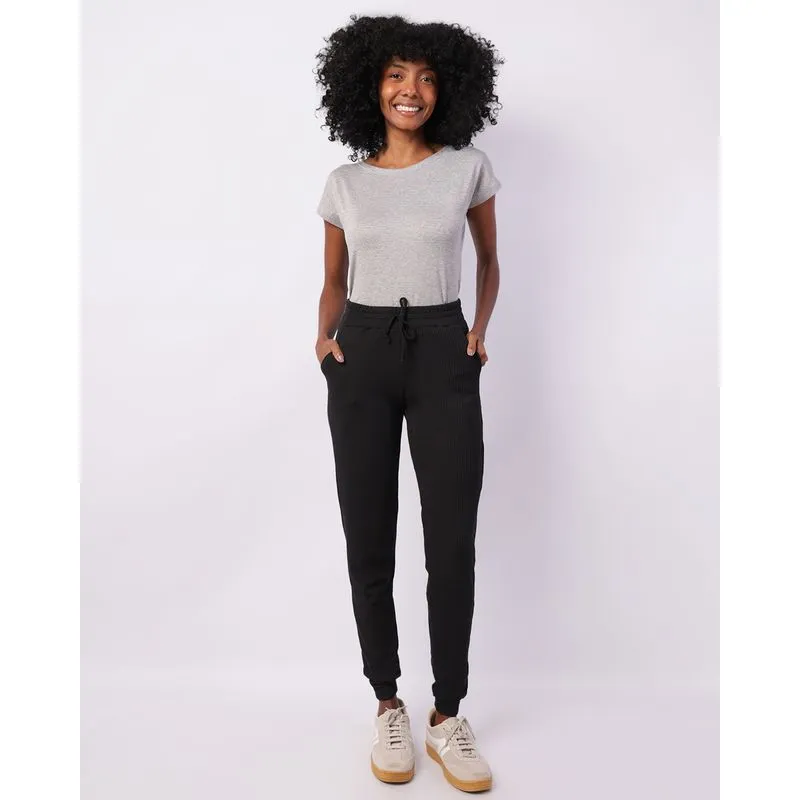Calça Feminina Jogger Canelada Com Bolsos Preta M