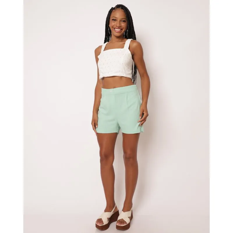 Short Feminino Berry & Co. Viscose Linho com Pregas Verde XG