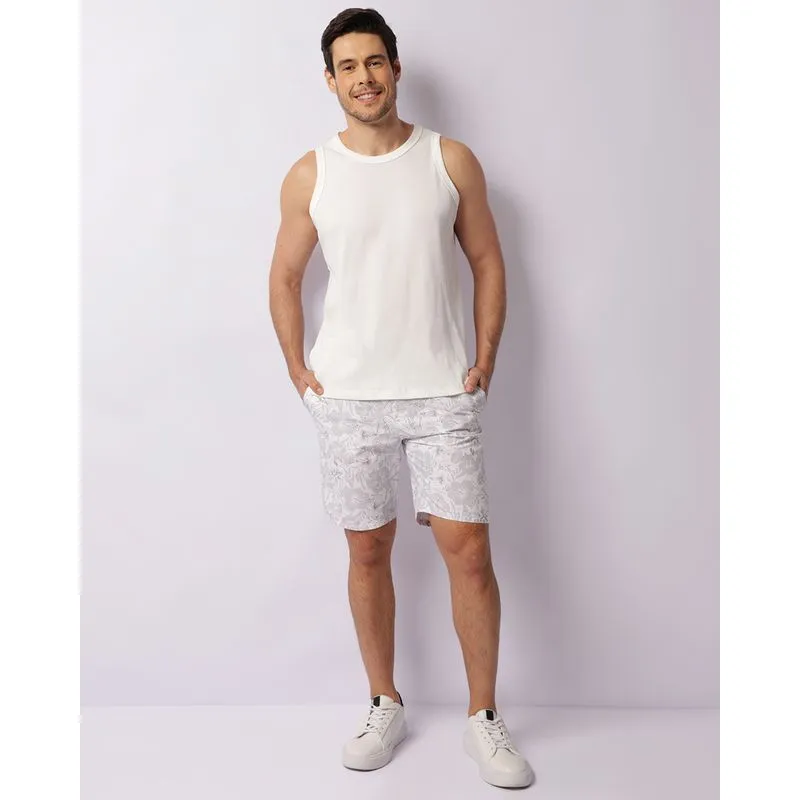 Bermuda Sarja Masculina Reta Estampada Branca M
