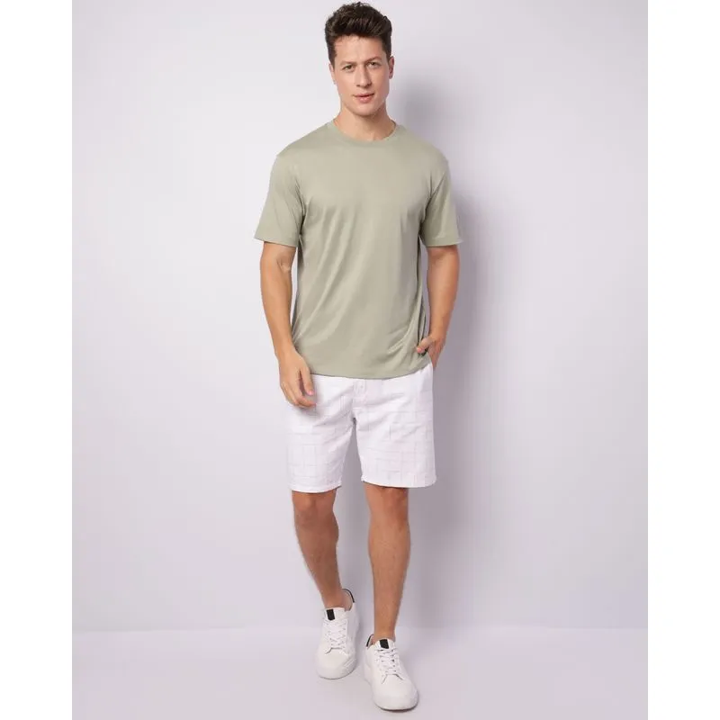 Bermuda Sarja Masculina Reta Estampa Quadriculada Branca GG
