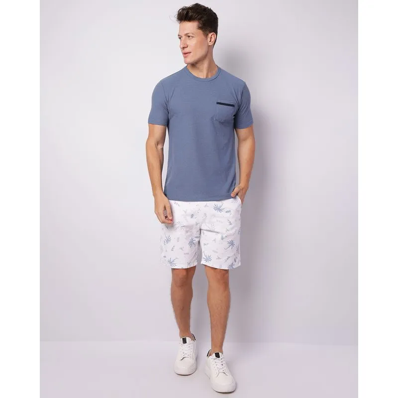 Bermuda Masculina Sarja Reta Estampa Tropical Branca GG