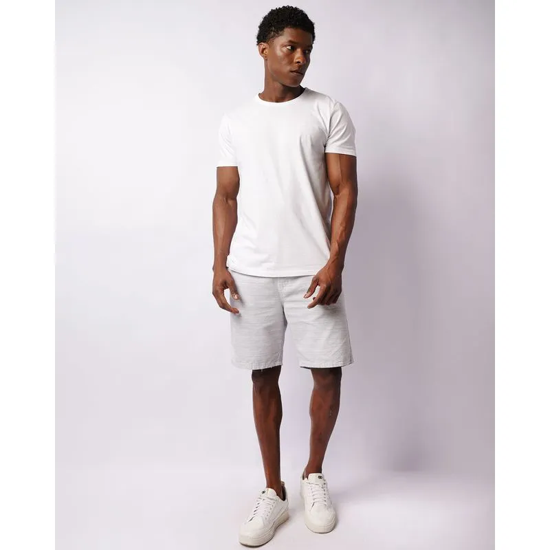 Bermuda Sarja Masculina Com Bolsos Listrada Cinza G