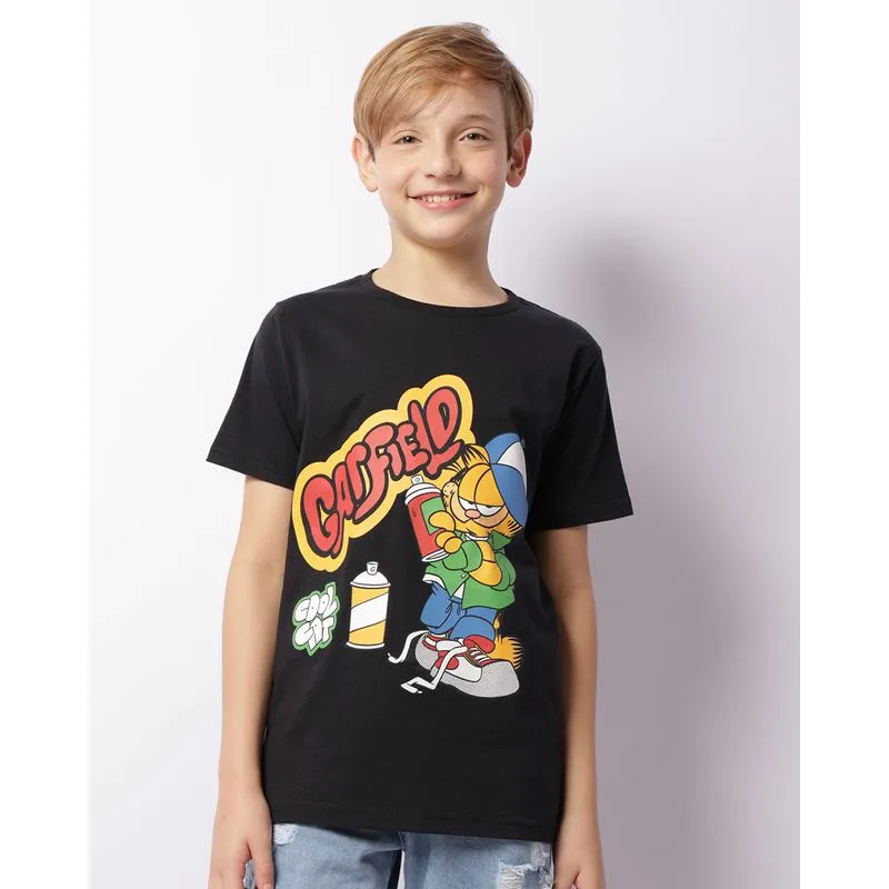 Camiseta Juvenil Estampa Garfield Manga Curta Preta 14