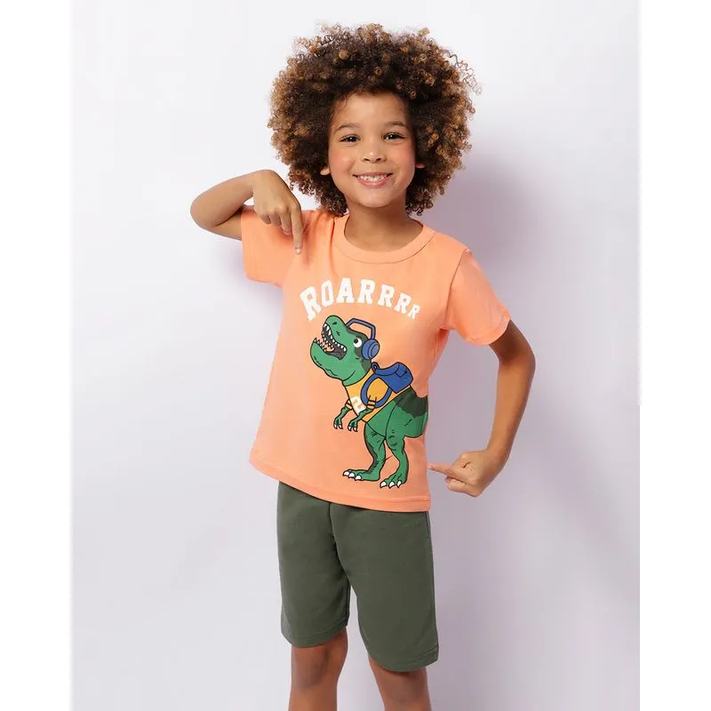 Conjunto Infantil Curto Estampa Dinossauro Laranja 6