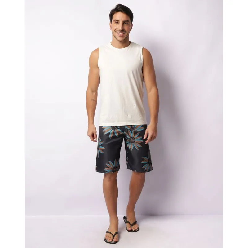 Bermuda Surf Masculina Reta Neoprene Estampada Preta 38