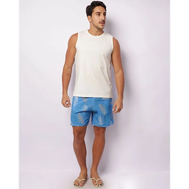 Short Masculino Surf Estampado Com Bolsos Azul P