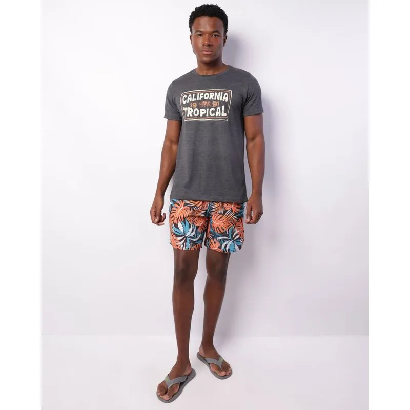 Short Masculina Surf Com Bolsos Estampada Laranja M