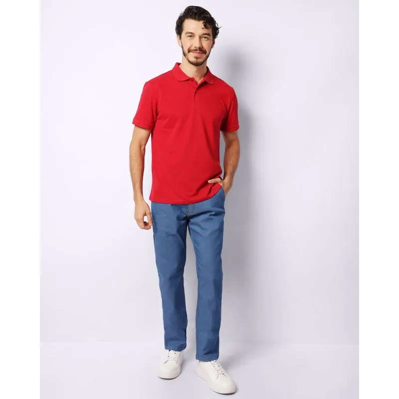 Calça Jeans Masculina Reta Vintage Com Bolsos Azul 44