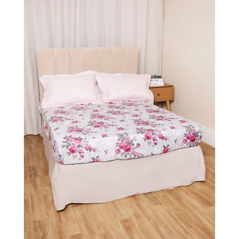 Lençol Casal Avulso Com Elástico Corttex Supercal Floral Cinza UN